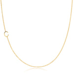 A gold necklace with a C letter charm on a white background.