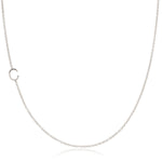 A white gold necklace with a C letter charm on a white background.