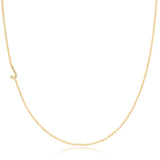 A yellow gold necklace with a pave letter J charm on a white background.