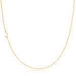 A yellow gold necklace with a J letter charm on a white background.