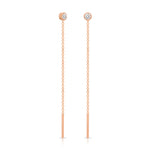 Rose gold chain earrings with small gemstones on a white background