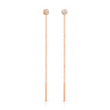 Rose gold chain earrings with small gemstones on a white background