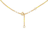 The back of a Confetti Necklace - Yellow on a white background. 