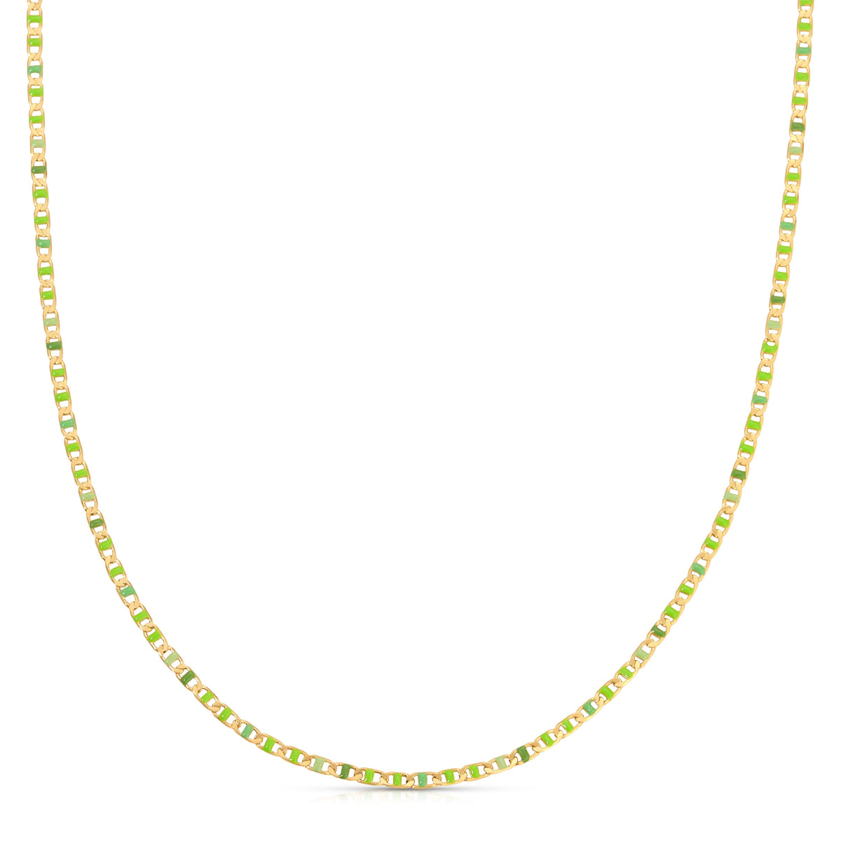 A Confetti Necklace - Green on a white background. 