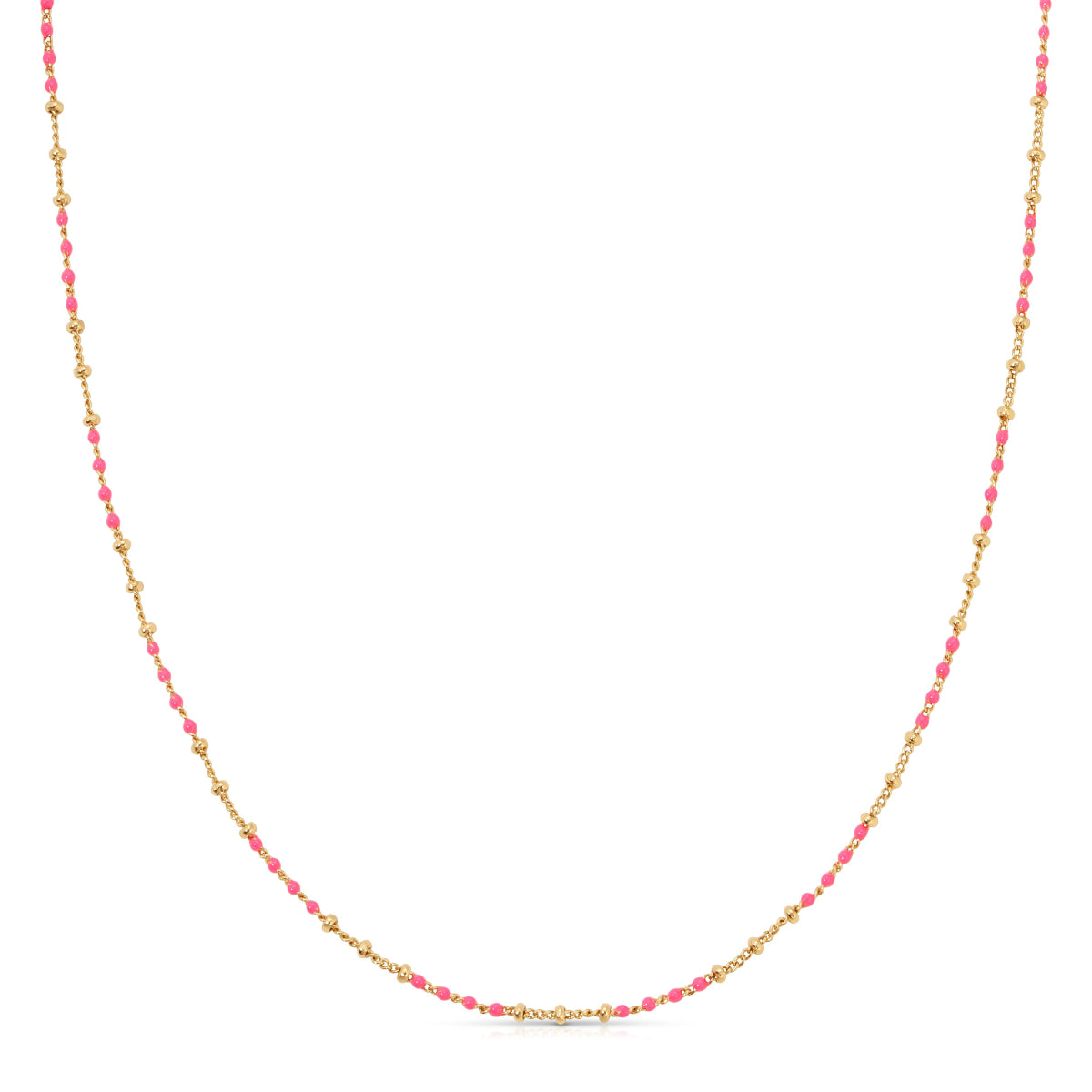 A Confetti Necklace - Pink on a white background. 