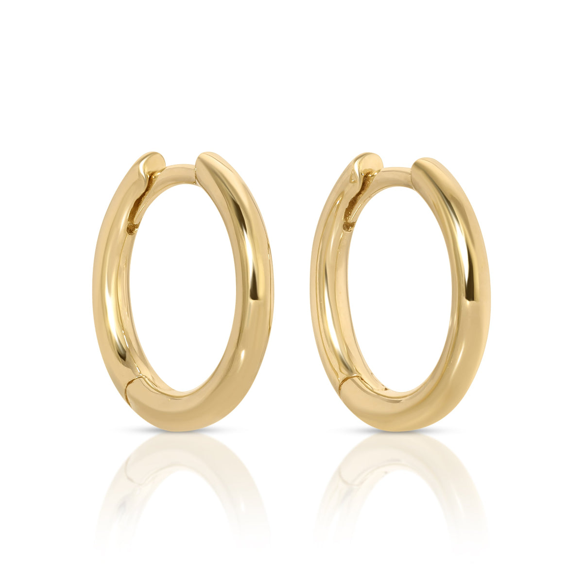 A pair of Thin Gold Hoops on a white background. 