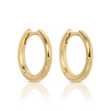 A pair of Thin Gold Hoops on a white background. 