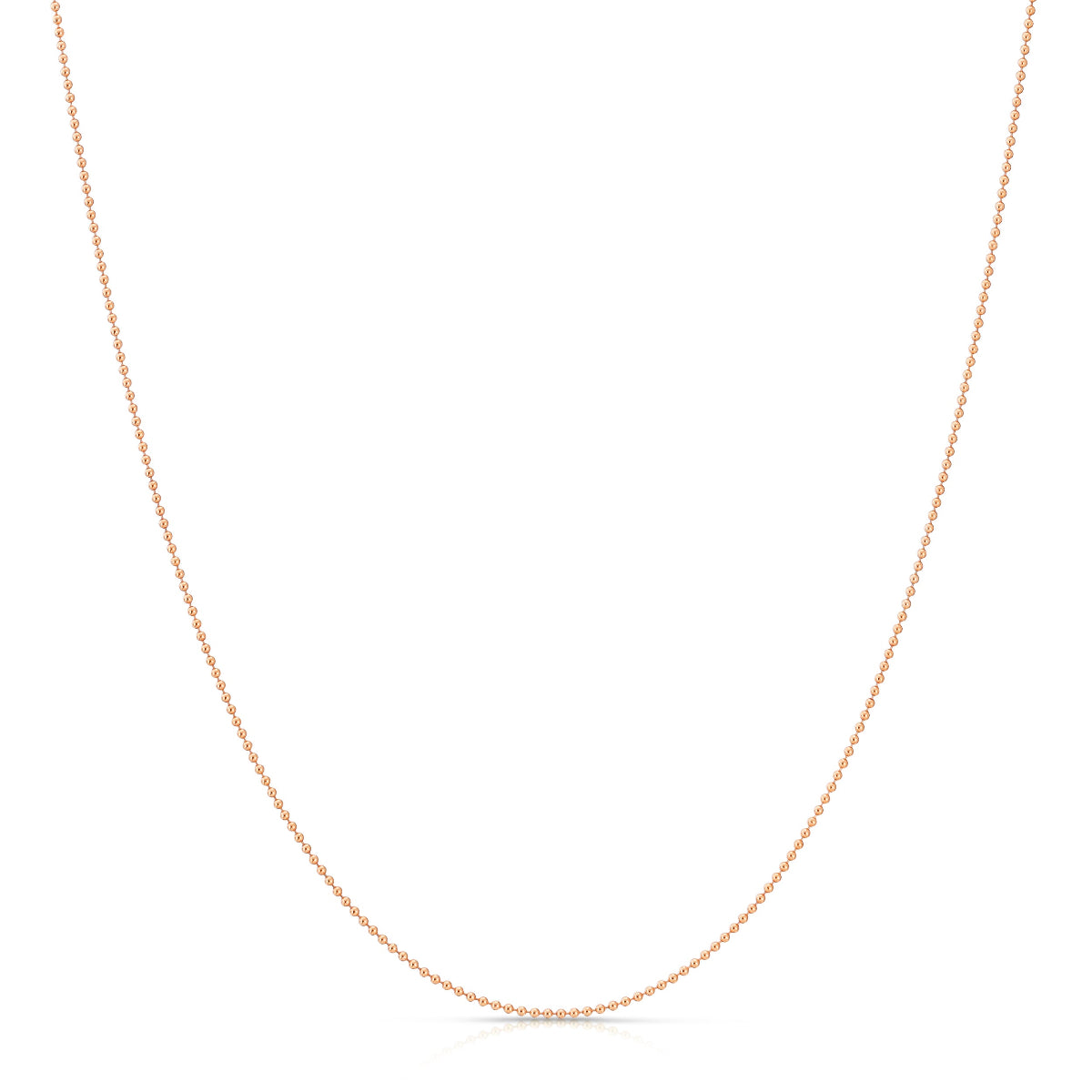 A Classic Bead Chain in rose gold on a white background. 