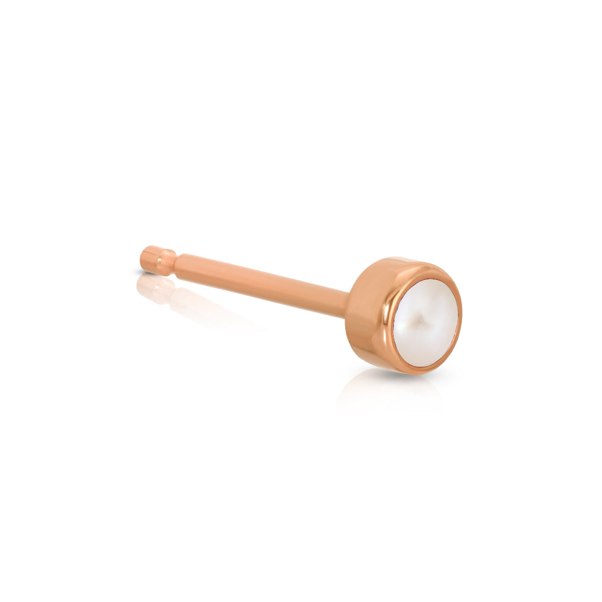 A Birthstone Stud - Pearl (June) in rose gold on a white background.