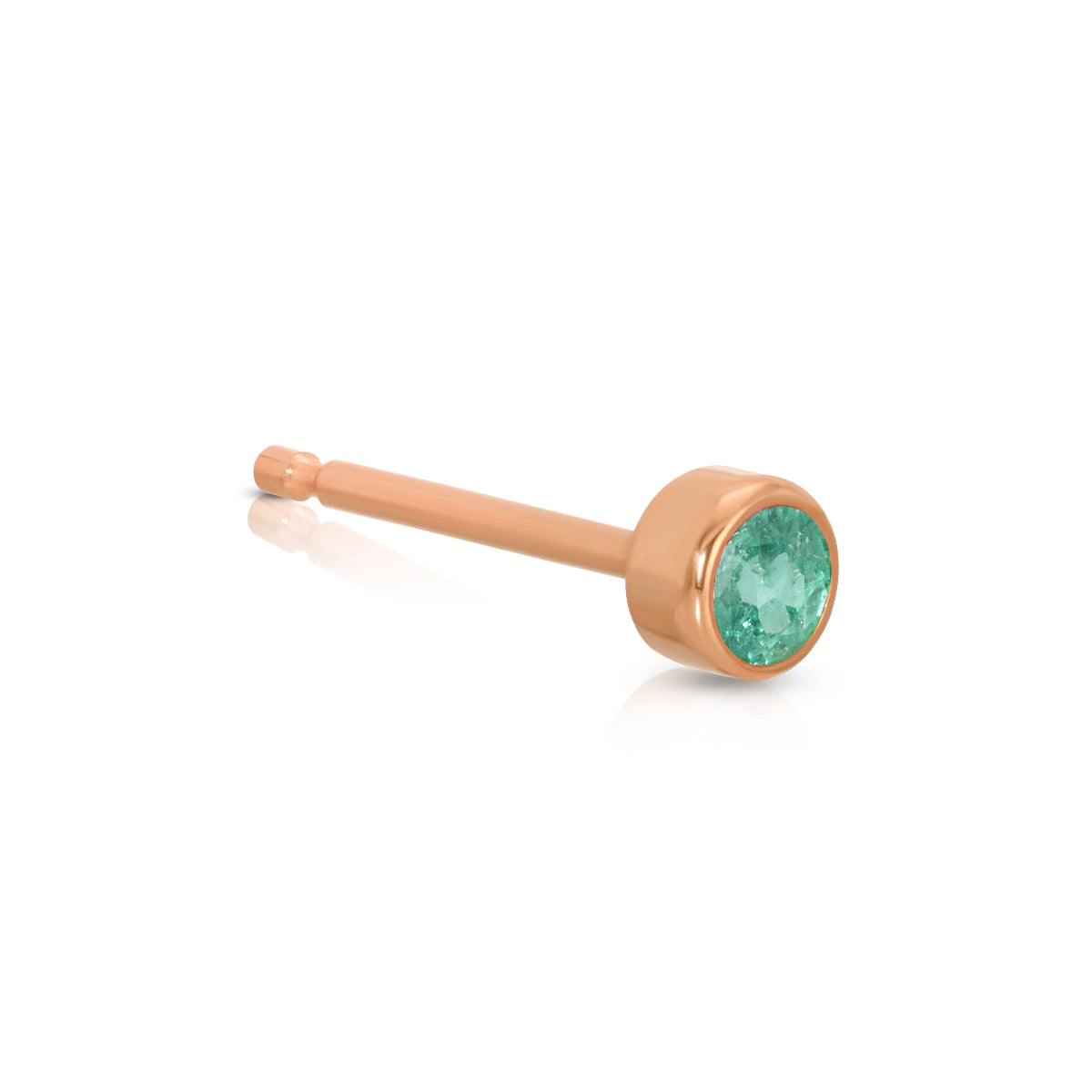 A Birthstone Stud - Emerald (May) in rose gold on a white background.
