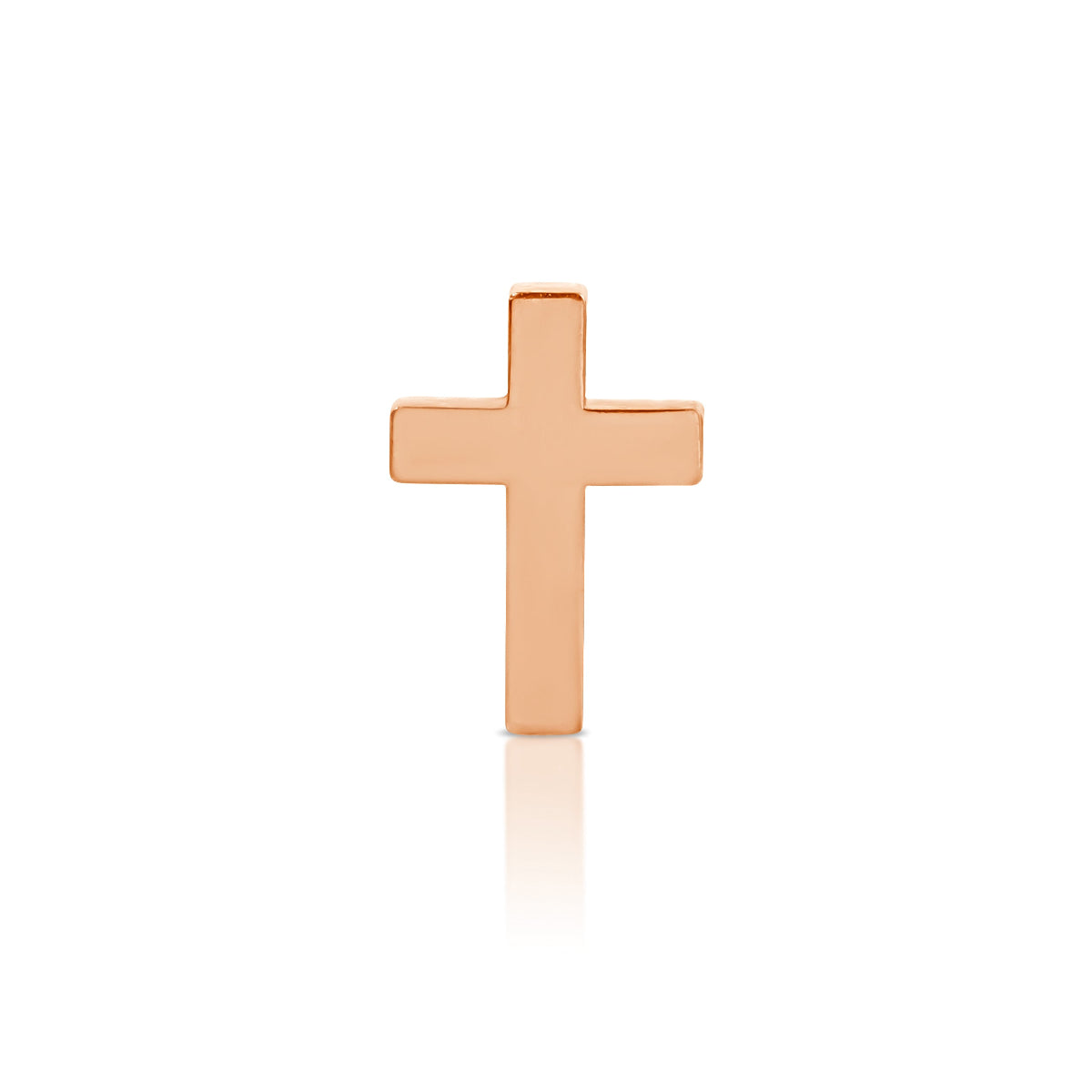 A Charm Stud - Cross in rose gold on a white background. 