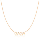 A GAGA Necklace in rose gold on a cable chain on a white background.