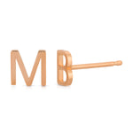 Two rose gold 14K Gold Letter Studs in M and B on a white background.