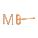 Two rose gold 14K Gold Letter Studs in M and B on a white background.