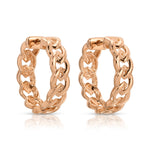 A pair of Link Hoops in rose gold on a white background. 
