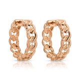 A pair of Link Hoops in rose gold on a white background. 