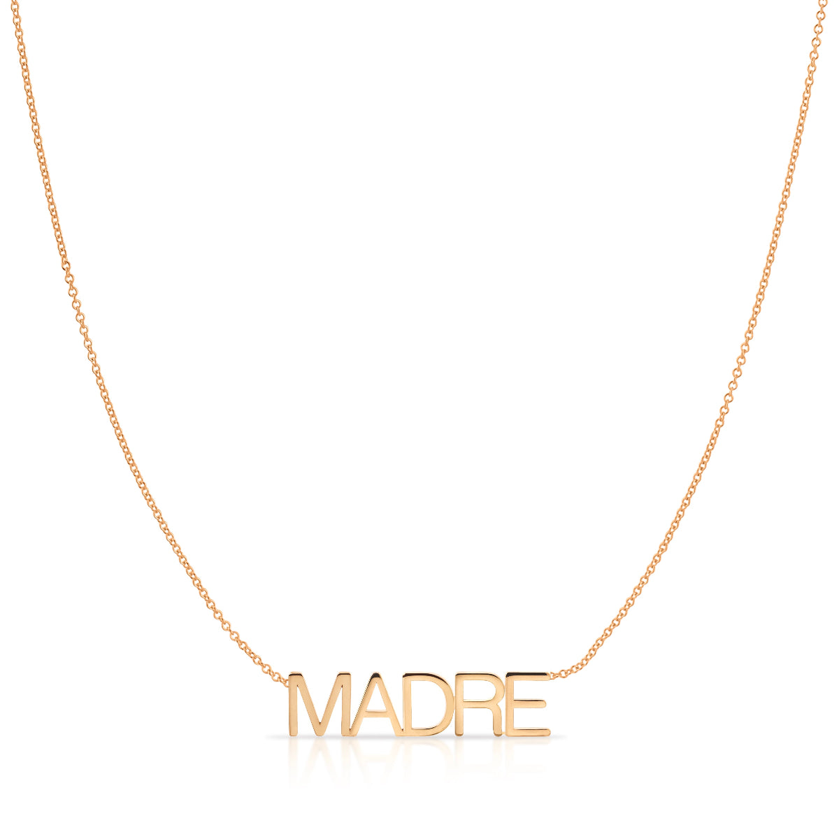 A Madre Necklace in rose gold on a cable chain on a white background.