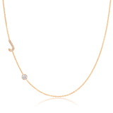 A Pavé Monogram Necklace with Diamond  and a letter J charm in rose gold on a white background.