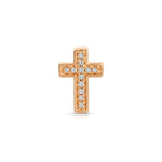 A Pavé Charm Stud - Cross in rose gold on a white background. 