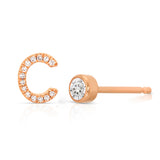 A Pavé Monogram Earring Set in the letter C in rose gold on a white background. 