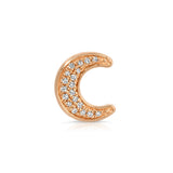 A Pavé Charm Stud - Moon in rose gold on a white background.