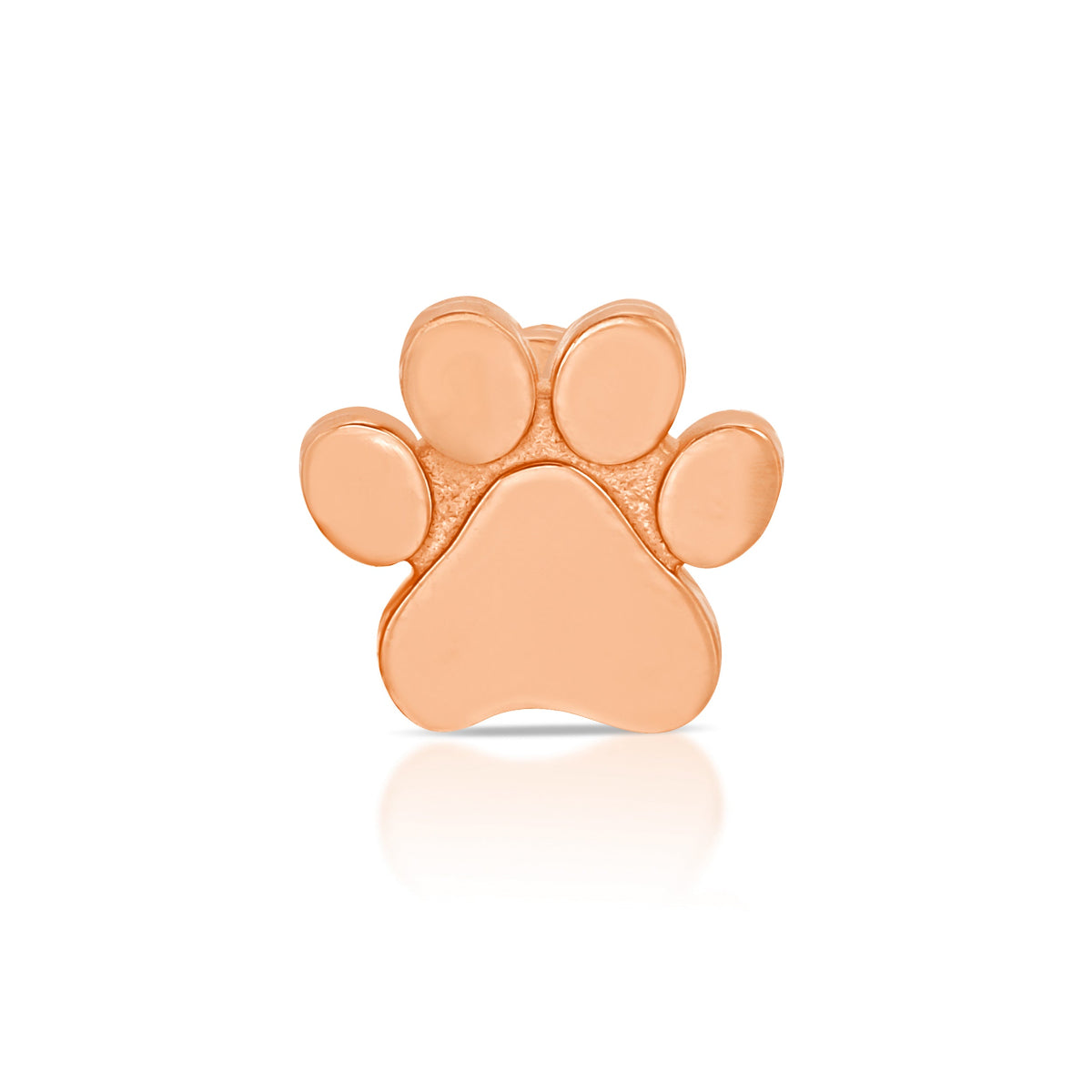 A Charm Stud - Paw in rose gold on a white background.