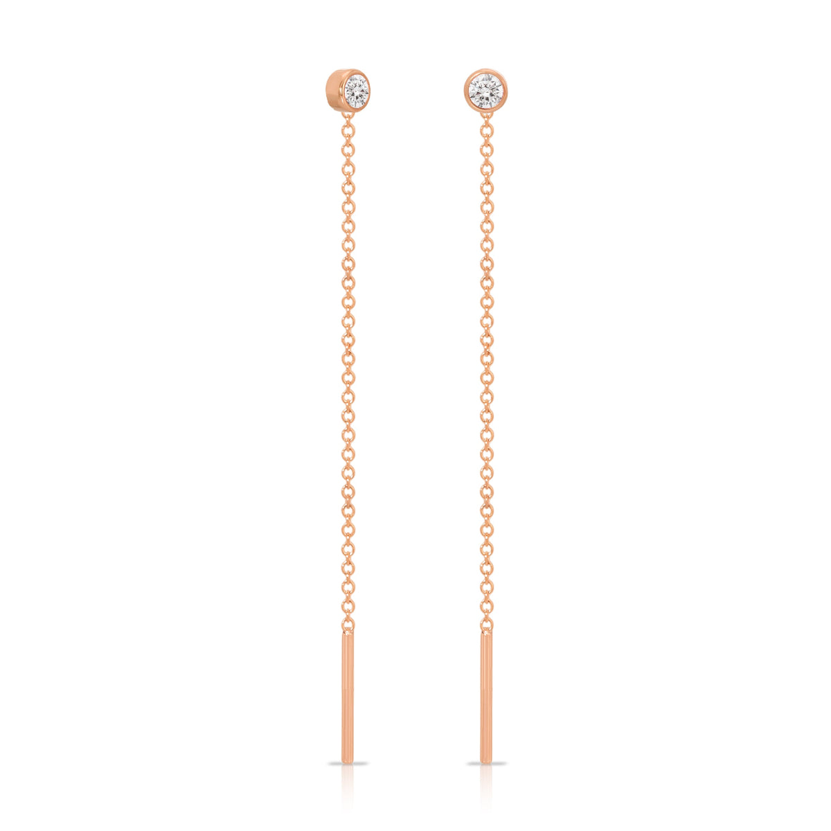 Threader Earrings Diamond in rose gold on a white background. 