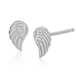 A pair of Charm Studs - Angel Wing in white gold on a white background. 