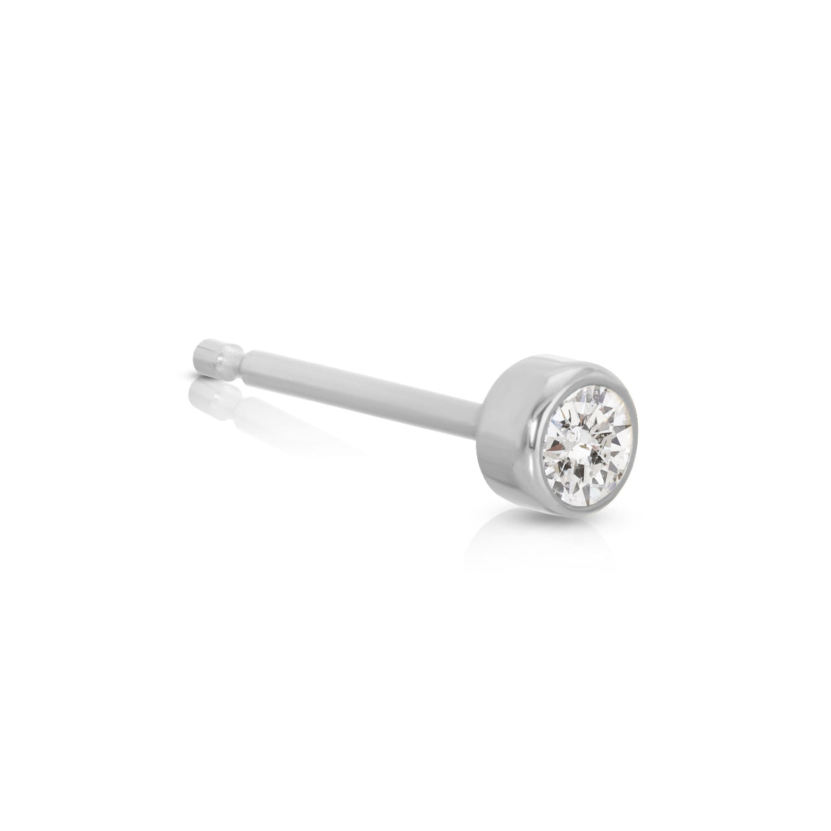 A Birthstone Stud - Diamond (April) in white gold on a white background.
