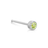 A Birthstone Stud - Peridot (August) in white gold on a white background.
