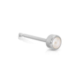 A Birthstone Stud - Pearl (June) in white gold on a white background.
