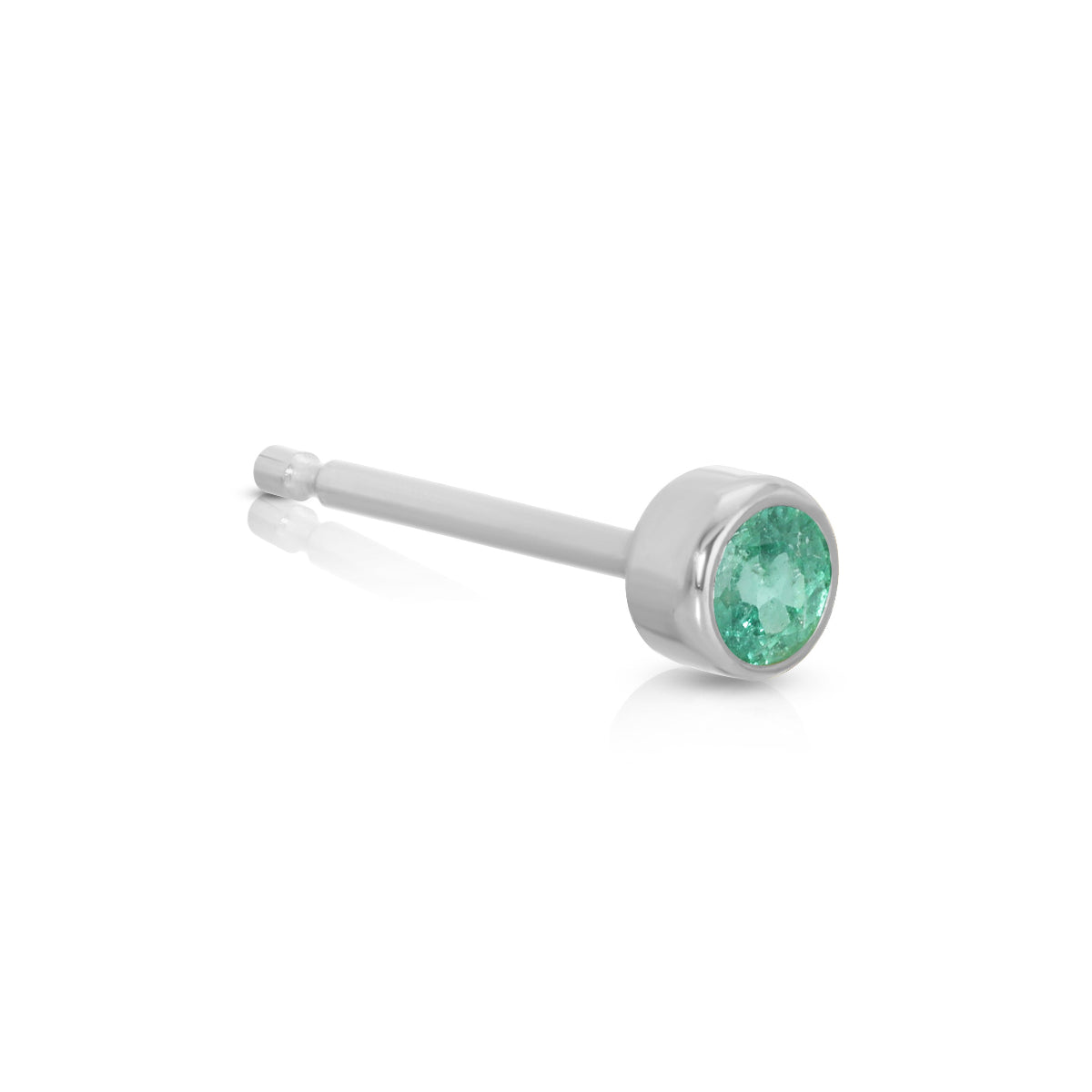 A Birthstone Stud - Emerald (May) in white gold on a white background.