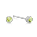A pair of Birthstone Studs - Peridot (August) in white gold on a white background.