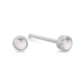 A pair of Birthstone Studs - Moonstone (June) in white gold on a white background. 