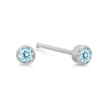 A pair of Birthstone Studs - Aquamarine (March) in white gold on a white background.
