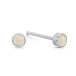 A pair of Birthstone Studs - Opal (October) in white gold on a white background.