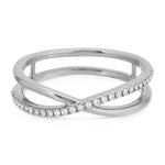 A Criss-Cross Diamond Duo Ring in white gold on a white background. 