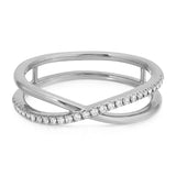 A Criss-Cross Diamond Duo Ring in white gold on a white background. 
