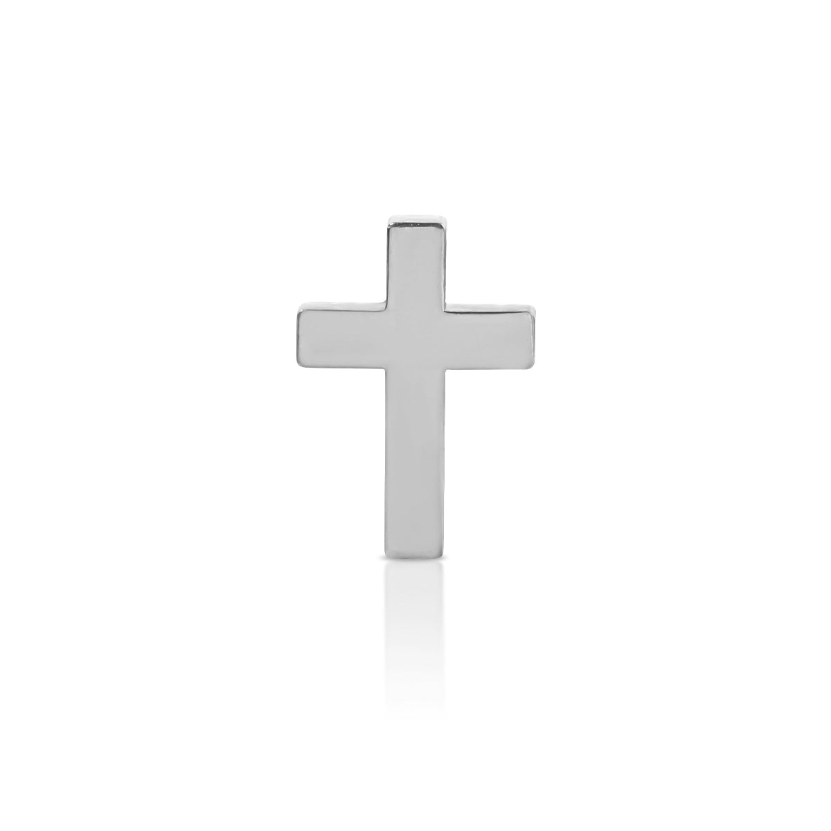 A Charm Stud - Cross in white gold on a white background. 