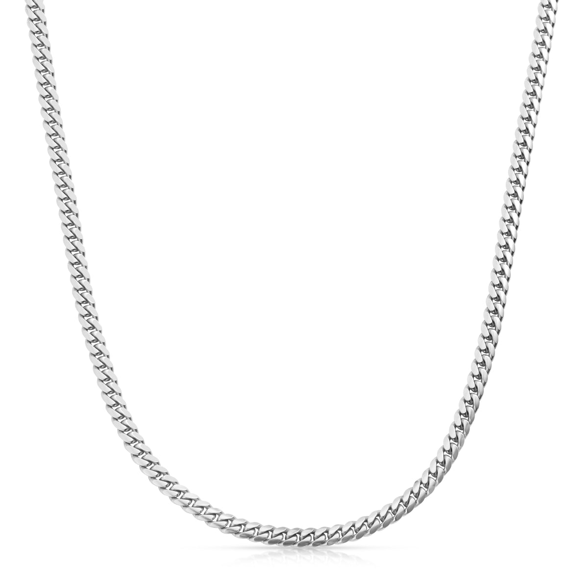 A Chic Cuban Curb Chain in white gold on a white background. 