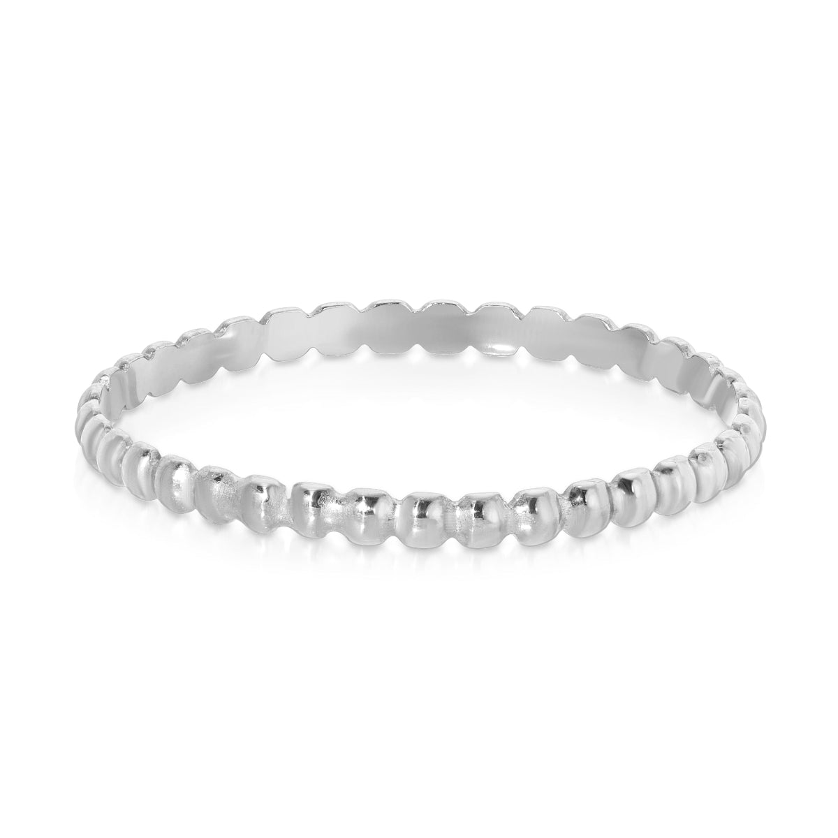 A Delicate Beaded Band in white gold on a white background.