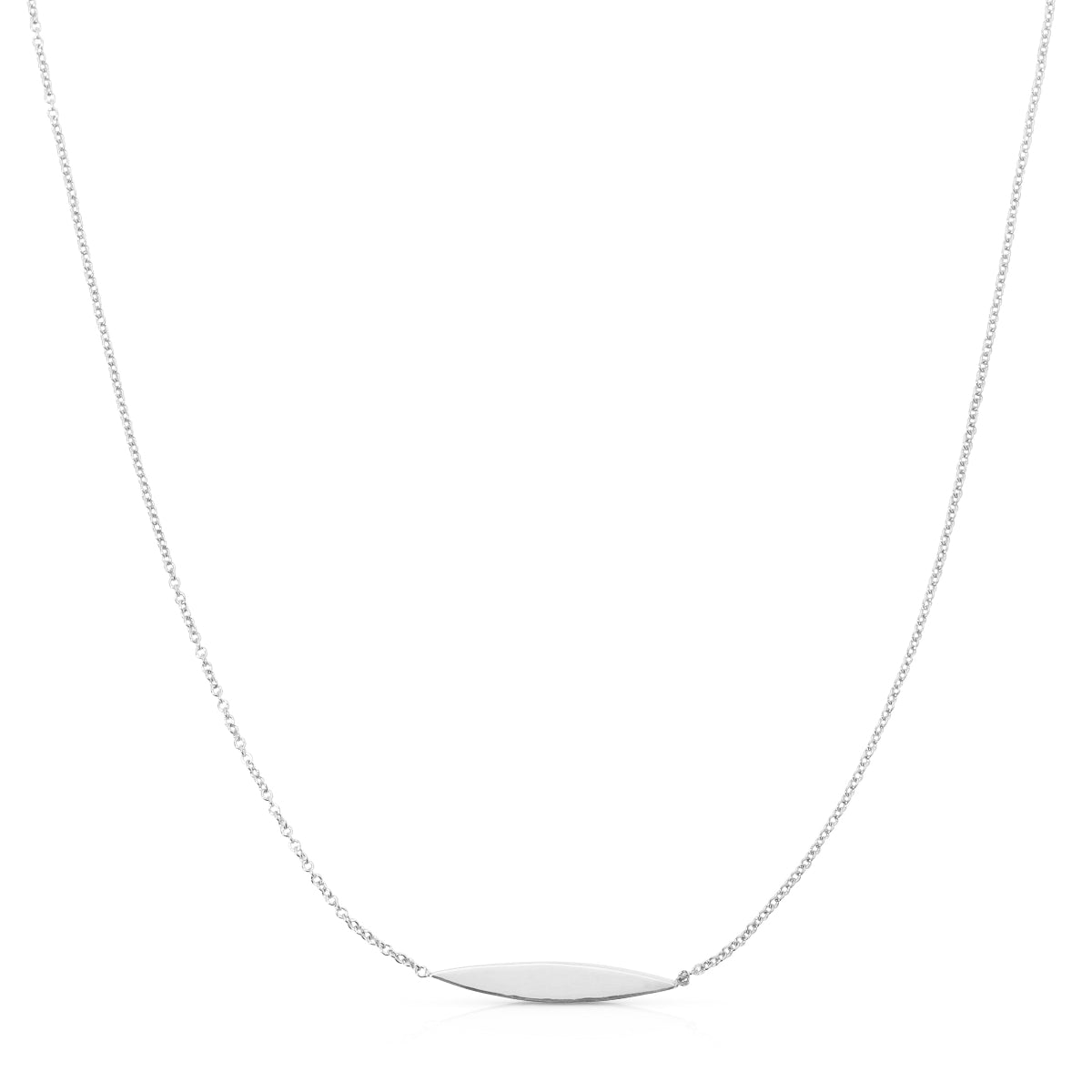 A white gold Horizon Necklace on a white background. 