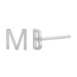 Two white gold 14K Gold Letter Studs in M and B on a white background.