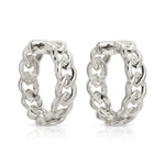 A pair of Link Hoops in white gold on a white background. 
