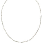 An Element Long Link Chain in white gold on a white background. 