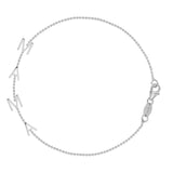 A Mama Bracelet in white gold with a beaded chain on a white background. 