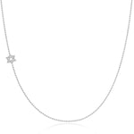 A white gold 14k Gold Asymmetrical Charm Necklace - Pavé Star of David with a bead chain on a white background. 