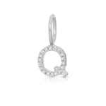 A white gold Pavé Letter Charm in Q on a white background.
