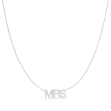 A Pavé MRS Necklace in white gold with a cable chain on a white background. 