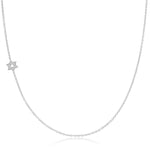 A white gold 14k Gold Asymmetrical Charm Necklace - Pavé Star of David with a cable chain on a white background. 